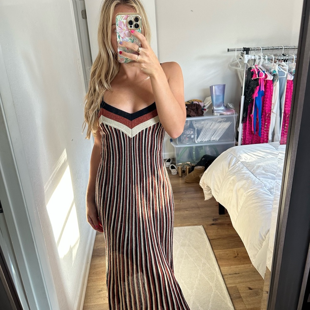 Mango Brown and White Maxi Sundress